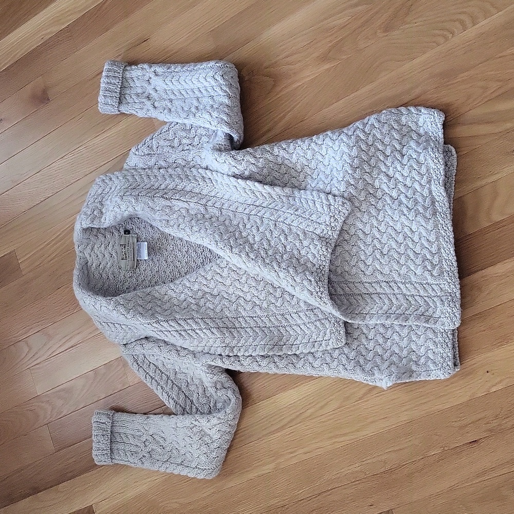 ARAN -  Virgin Wool Sweater Open Front -Natural - S - Picture 4 of 5